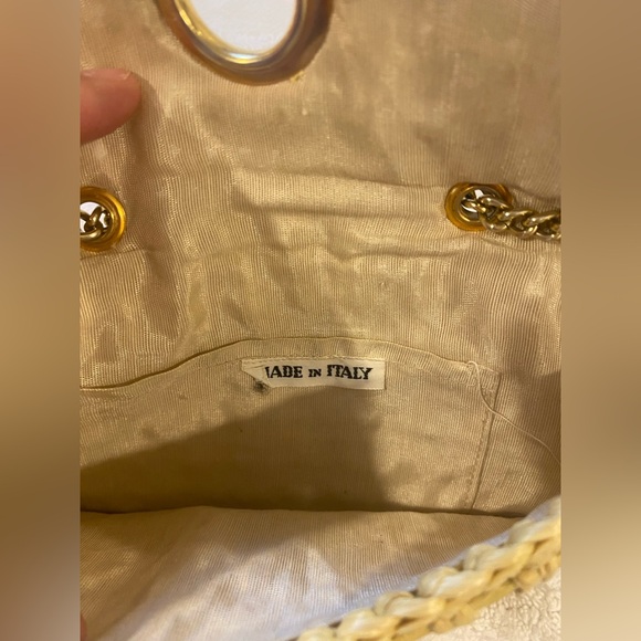 Vintage Made in Italy Woven Straw Shoulder Bag with Gold Chain - Picture 6 of 9